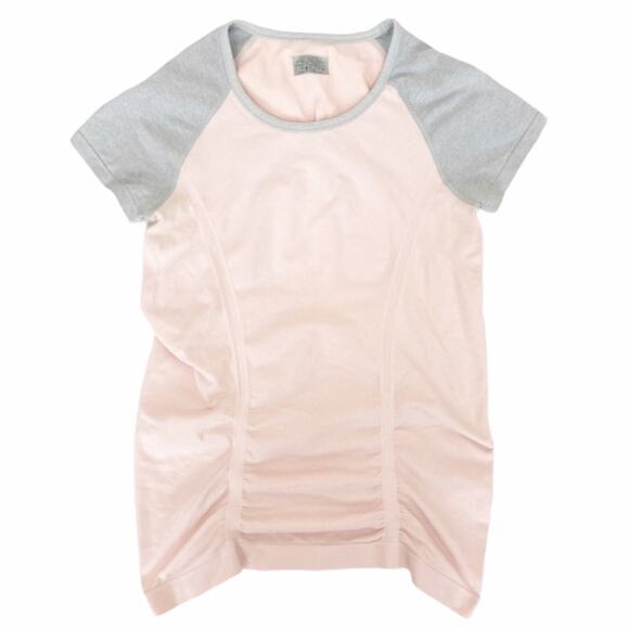Athleta Color Block Fast Track Tee Ruched Pink Gray Sz XS - Picture 1 of 8
